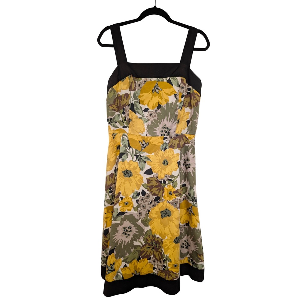 Madison Leigh Yellow Sunflower Floral Fit & Flare Dress Size 12 Cotton Stretch